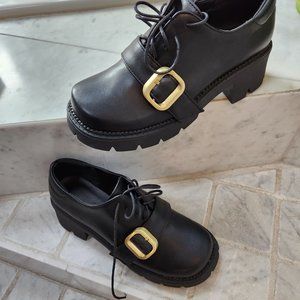 Super-trendy/Wednesday Addams oxford shoes with buckle, NIB, size 39/8.5